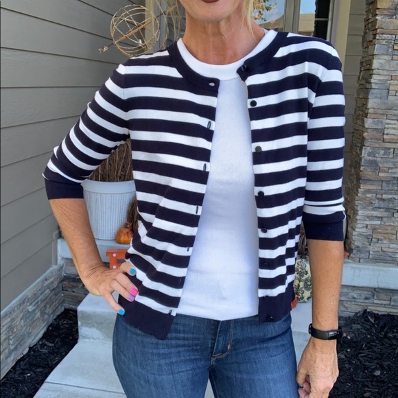 Talbots | Sweaters | Talbots Navy And White Striped Cardigan Sweater Petite  | Poshmark